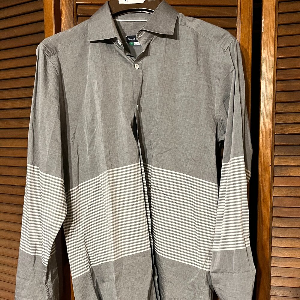 STONE ROSE Button Down‎ Shirt Mens Medium Gray Stripe Long Sleeve Cotton Casual